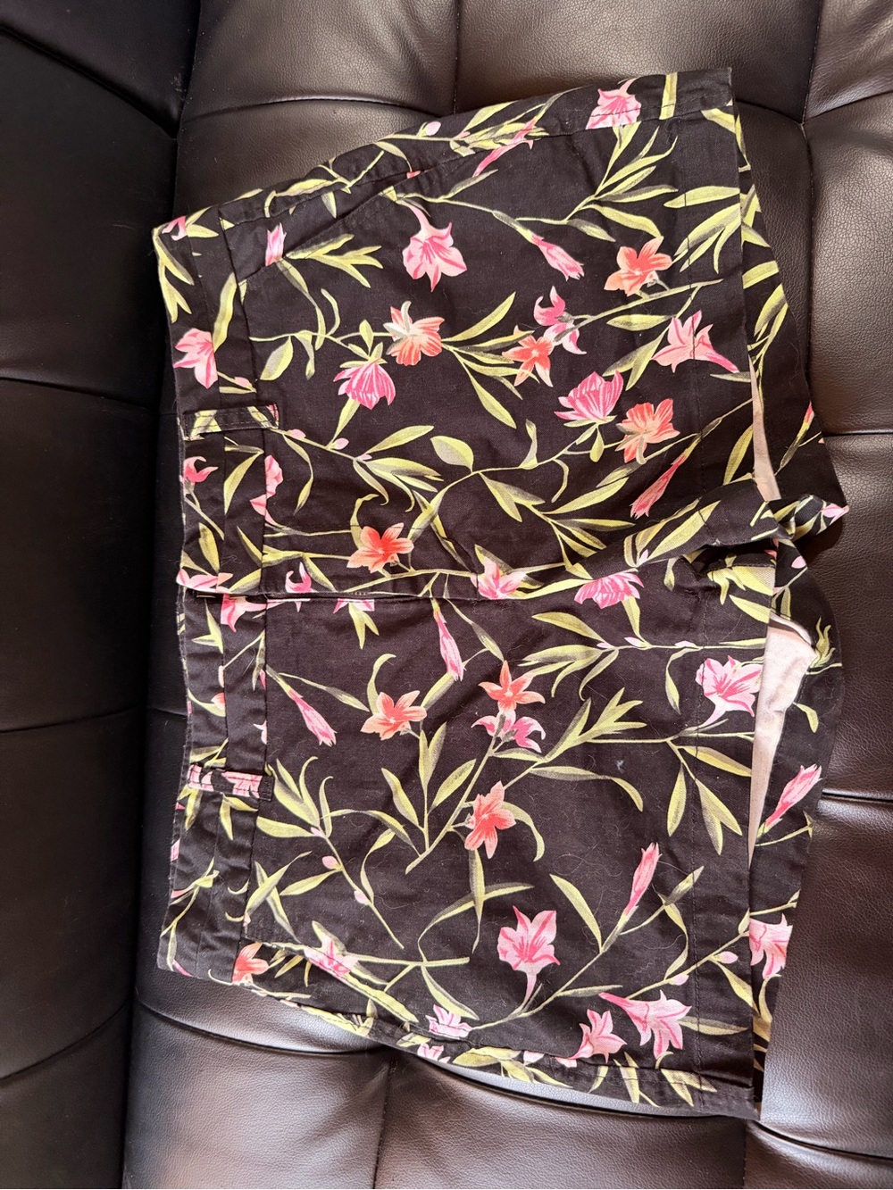 GAP Black Floral Shorts with Pink and Green Print